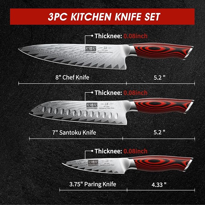 3 Pieces Damascus Kitchen Knife Set Ultra-Sharp Knives Set, Professional Chef Knife Set With G10 Ergonomic Handle,Gift Box