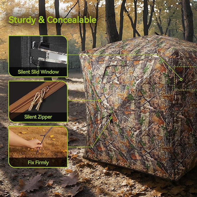 Rhino Valley Hunting Blind 270° See Through, Pop Up Hunting Tent with Double Opening, Portable Resilient Ground Blinds with Silent Magnetic Door & Sliding Windows