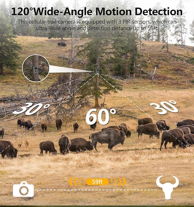 4G LTE Cellular Trail Camera, 6K GPS Solar Battery Powered Game Camera 0.1s Trigger Motion Activated, IP67 Waterproof Trail Cam, Night Vision Wildlife Monitor Cameras, Built-in SIM Card,120 Wide Angle