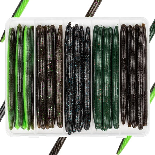Senko Worms Kit – 4"/5" Soft Plastic Fishing Lures with Salt Impregnation for Bass Fishing