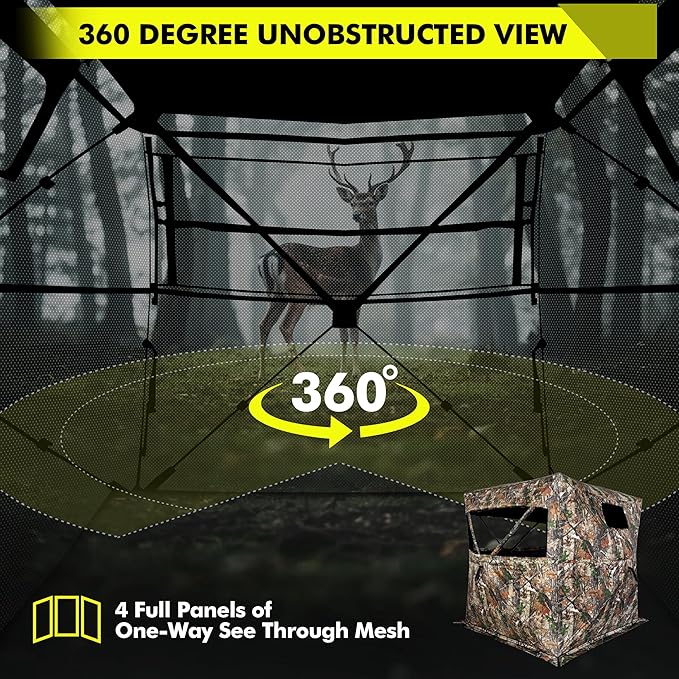 Hunting Blind 270/360 Degree See Through Ground Blind,2/3 Person Pop Up Deer Blind with Carrying Bag,Portable Resilient Hunting Tent