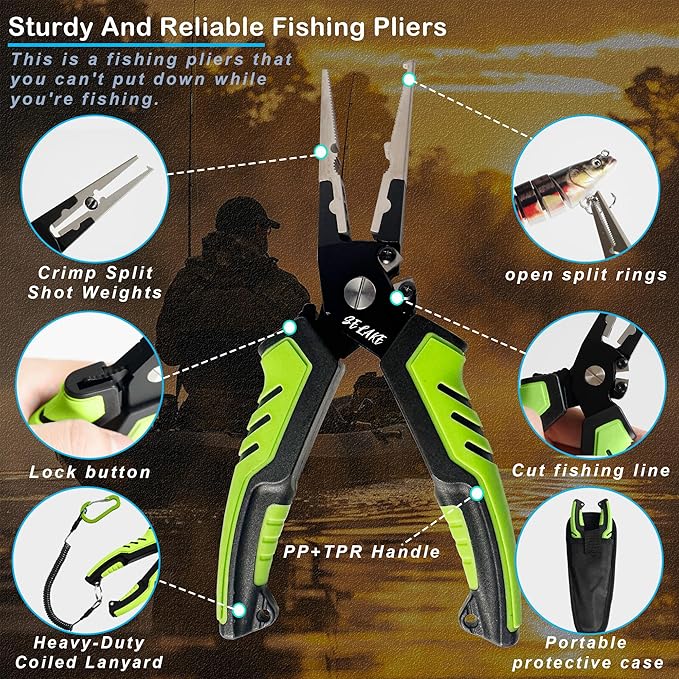selake 7 PCS Fishing Tool Kit,Fishing Pliers,Fish Lip Grip Tool with Weight Scale,Super line Scissors,Fish Hook Remover,Complete Fishing Equipment or Fishing Gear - Best Gift for Men