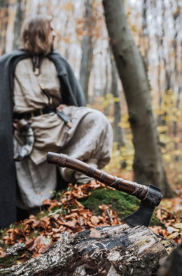 Throwing Axe Set (2) - Norse Tradesman 14" Viking Throwing Axe Set - Two Fully Sharpened Norse Hand-Axes - Carbon Steel Axe Heads with Premium Leather Cross-Stitch