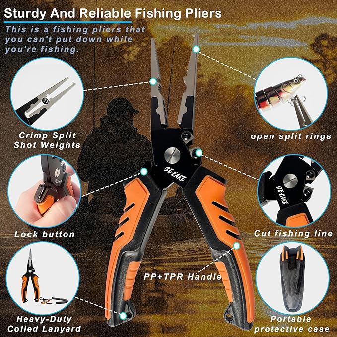 selake 7 PCS Fishing Tool Kit,Fishing Pliers,Fish Lip Grip Tool with Weight Scale,Super line Scissors,Fish Hook Remover,Complete Fishing Equipment or Fishing Gear - Best Gift for Men