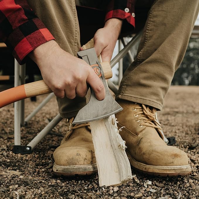 Titanium Camping Axe - 18" & 11.5" Wood Hickory Handles - Tomahawk Axe Hammer End - 2-Piece Slip-Fit Design - Includes Blade Sheath and 2 Handles - Survival Axe