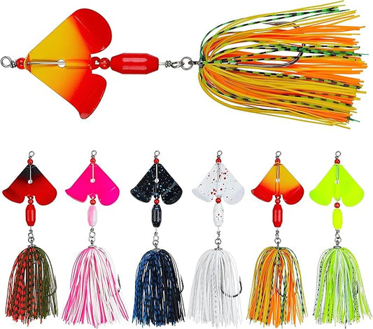 Spinnerbait Fishing Lures Kit Set, 6pcs Bass Fishing Buzzbait Multicolor Bass Trout Salmon Metal Spinner Baits Swim Jigs Freshwater Saltwater Fishing