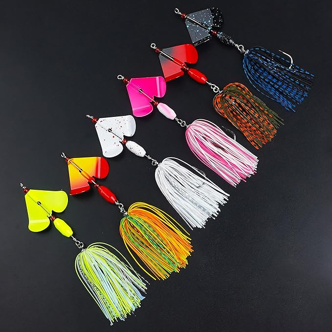 Spinnerbait Fishing Lures Kit Set, 6pcs Bass Fishing Buzzbait Multicolor Bass Trout Salmon Metal Spinner Baits Swim Jigs Freshwater Saltwater Fishing