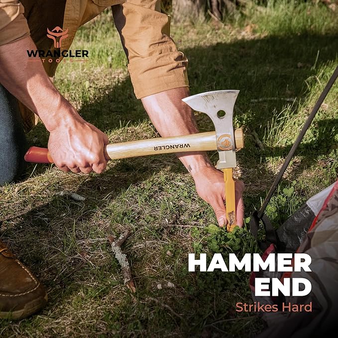 Titanium Camping Axe - 18" & 11.5" Wood Hickory Handles - Tomahawk Axe Hammer End - 2-Piece Slip-Fit Design - Includes Blade Sheath and 2 Handles - Survival Axe