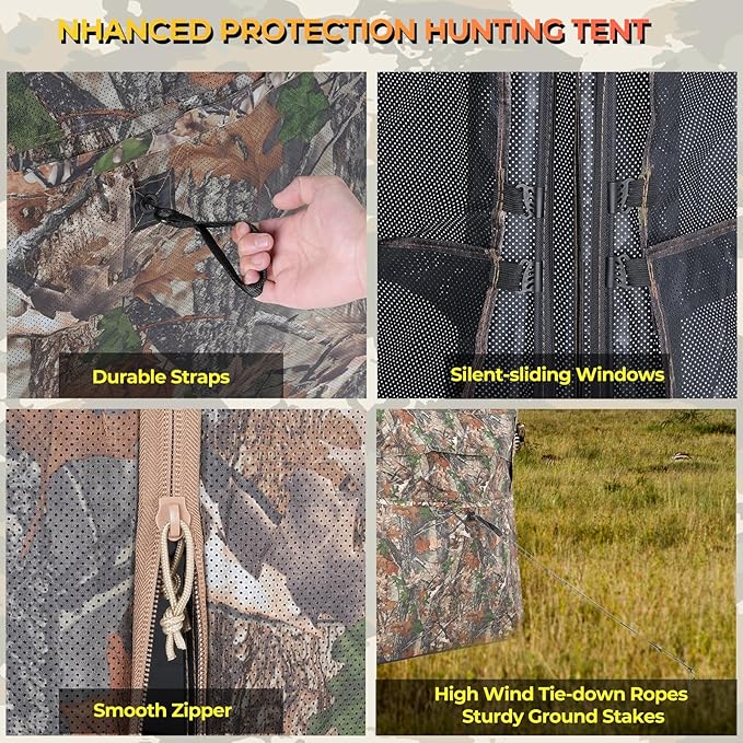 360 See-Through Hunting Blind, 2-3 Person, Light Woodland Camouflage, 4 Season, Hunting Tent
