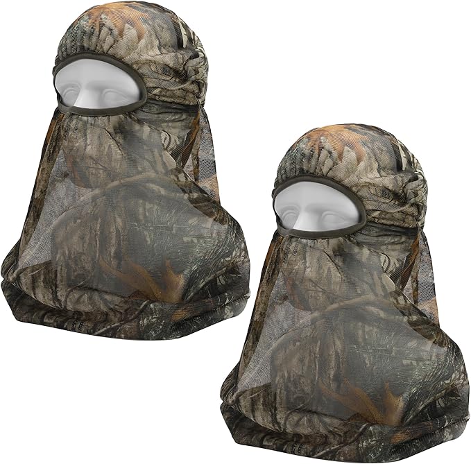 Watayo 2 Pcs Camo Hunting Face Mask, Hunting Head Net Camouflage Balaclava, Adjustable Hunting Breathable Mesh Mask for Men