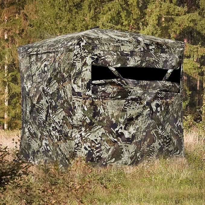 TIDEWE See Through Blind 270°with Silent Magnetic Door & Sliding Windows, 2-3 Person Pop Up Ground Blind with Carrying Bag, 300D Portable Resilient Tent(Camouflage & Veil Rush)