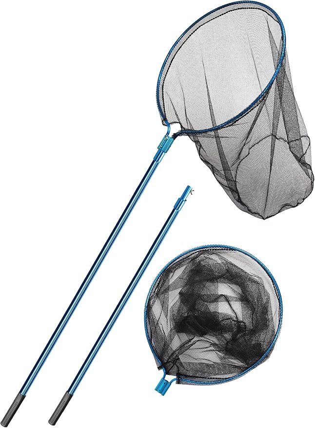 Hlotmeky Large Fishing Nets for Saltwater Fishing Net Long Handle Extra Large Rubber Net Telescoping Handle Heavy Duty Aluminum Fish Nets, Extends to 74-108in, Net Hoop 29x27in, 37in Deep