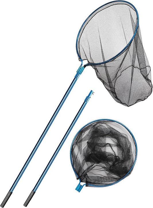 Hlotmeky Large Fishing Nets for Saltwater Fishing Net Long Handle Extra Large Rubber Net Telescoping Handle Heavy Duty Aluminum Fish Nets, Extends to 74-108in, Net Hoop 29x27in, 37in Deep