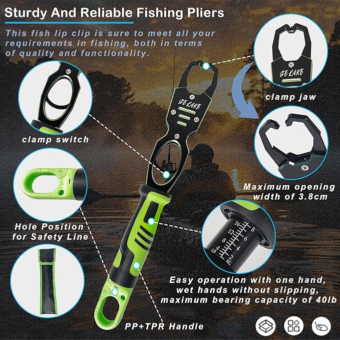 selake 7 PCS Fishing Tool Kit,Fishing Pliers,Fish Lip Grip Tool with Weight Scale,Super line Scissors,Fish Hook Remover,Complete Fishing Equipment or Fishing Gear - Best Gift for Men