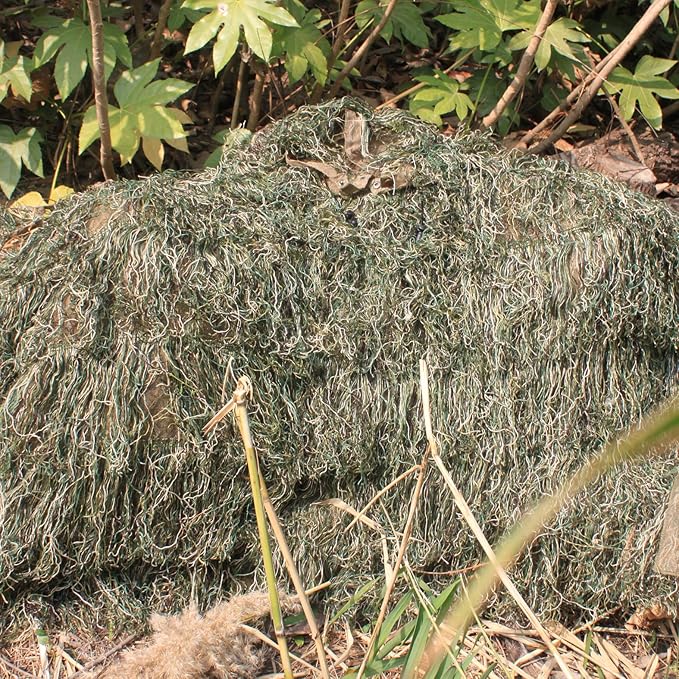 AUSCAMOTEK Ghillie Suit Poncho for Hunting Bird Watch Gilly Camouflage Cloak Green and Desert