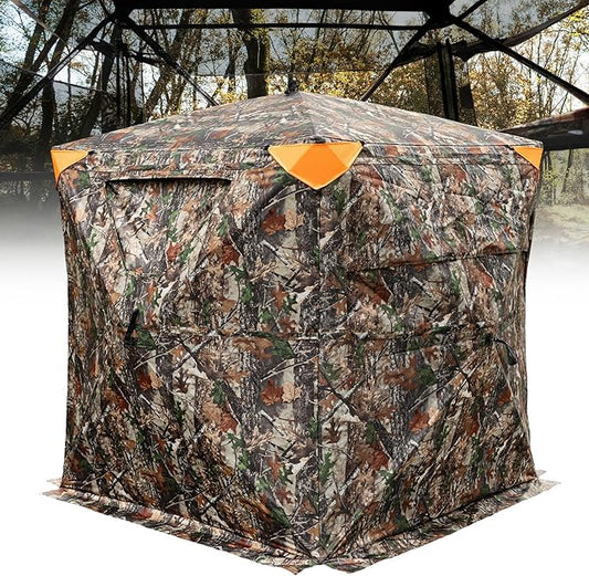 AZON Hunting Blind, Ground Blinds for Deer Hunting, 2-3 Person Pop Up See Through Blind 270 Degree, Portable Durable Blind with Silent Magnetic Door & Detachable Blackout Panel
