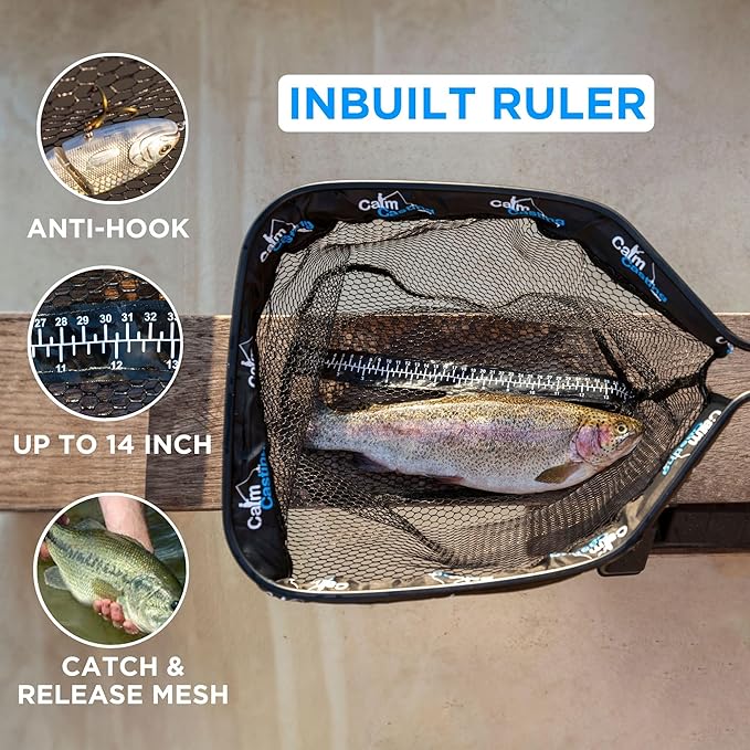 3in1 Floating Fishing Net with inbuilt Weighing Scale & Ruler for Kayak, Fly, Bass, Trout, Salmon, Steelhead Fishing, Rubber Coated Landing net for Catch & Release, Lightweight & Folding