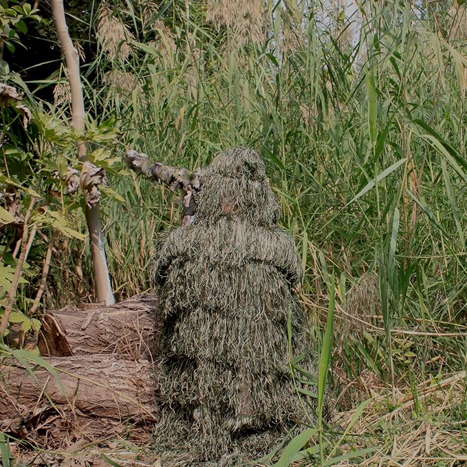 AUSCAMOTEK Ghillie Suit Poncho for Hunting Bird Watch Gilly Camouflage Cloak Green and Desert
