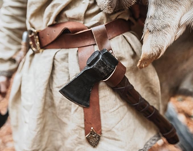 Throwing Axe Set (2) - Norse Tradesman 14" Viking Throwing Axe Set - Two Fully Sharpened Norse Hand-Axes - Carbon Steel Axe Heads with Premium Leather Cross-Stitch