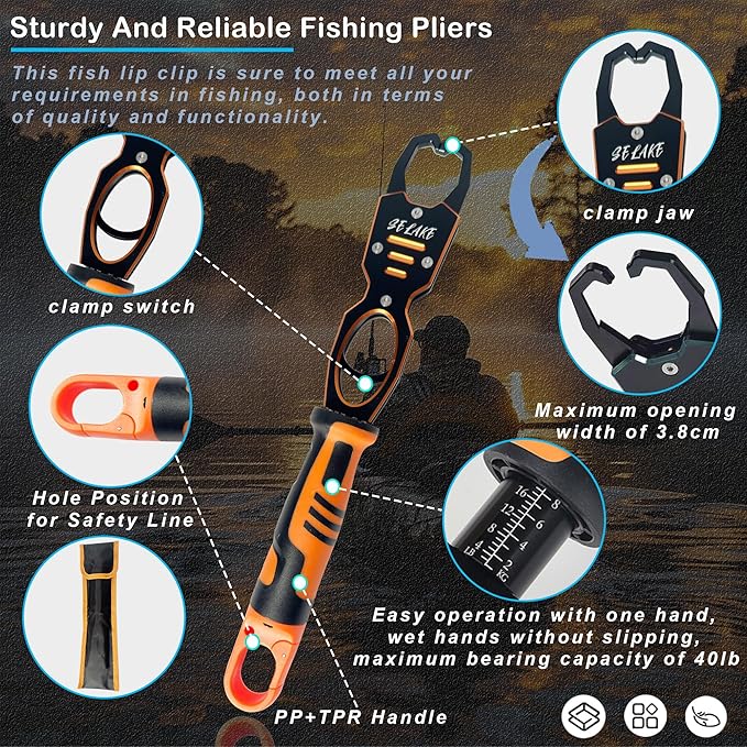 selake 7 PCS Fishing Tool Kit,Fishing Pliers,Fish Lip Grip Tool with Weight Scale,Super line Scissors,Fish Hook Remover,Complete Fishing Equipment or Fishing Gear - Best Gift for Men