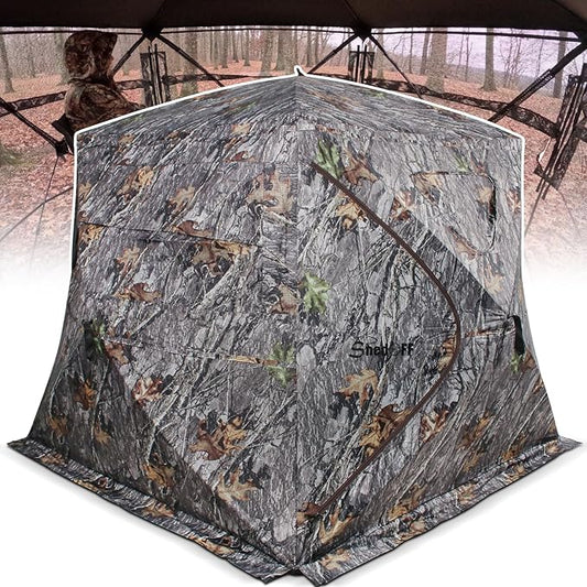 Wide Bottom Hunting Blind 3/4 Person with Portable Chair, 270 Degree See Through Pop up Ground Blinds for Deer Turkey Duck Hunting, Bow Hunting Adjust Windows with Silent Zipper
