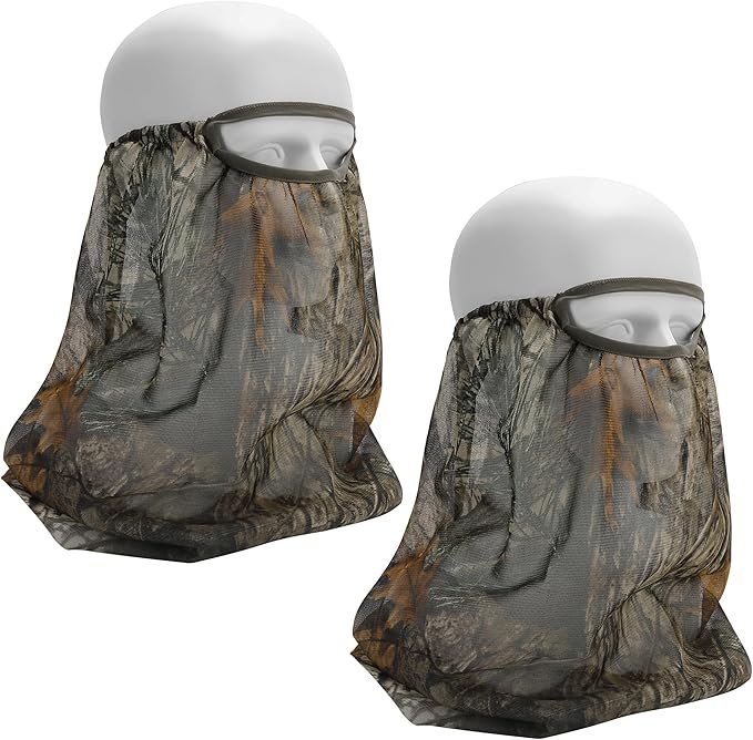 Watayo 2 Pcs Camo Hunting Face Mask, Hunting Head Net Camouflage Balaclava, Adjustable Hunting Breathable Mesh Mask for Men
