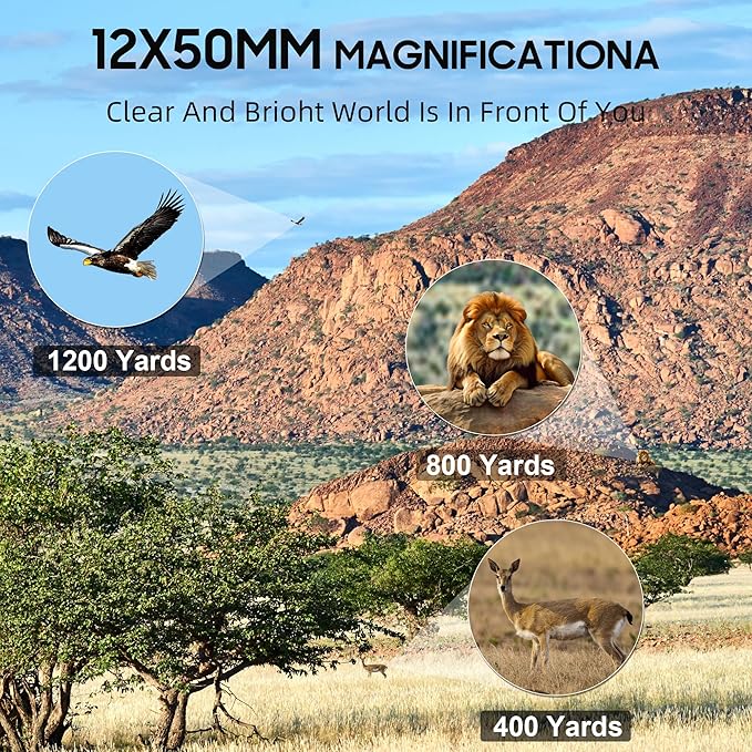 12x50 UHD Binoculars for Adults High Powered with Upgraded Phone Adapter - Large View, Lightweight, IPX7 Waterproof - Binoculars for Hunting Bird Watching Travel Cruise