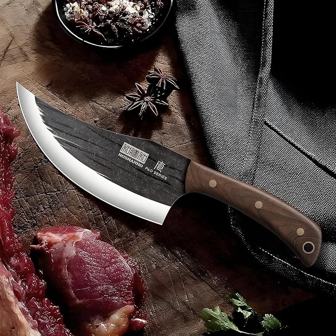 6 Inch Viking Knife, High Carbon Steel Japanese Kitchen Chef Knife, Hand Forged Butcher Knife for Meat Cutting, Multipurpose Cooking Knives for Home & Camping & BBQ