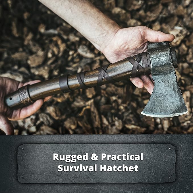 Throwing Axe Set (2) - Norse Tradesman 14" Viking Throwing Axe Set - Two Fully Sharpened Norse Hand-Axes - Carbon Steel Axe Heads with Premium Leather Cross-Stitch
