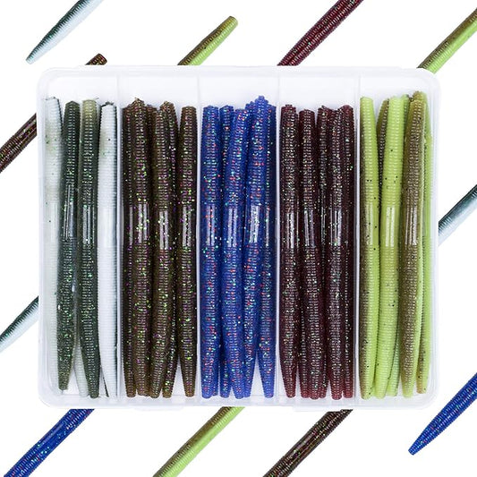 Senko Worms Kit – 4"/5" Soft Plastic Fishing Lures with Salt Impregnation for Bass Fishing