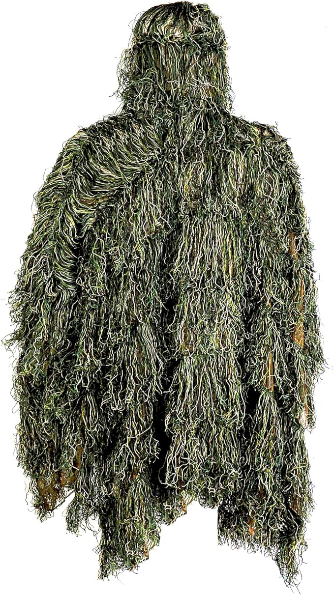 AUSCAMOTEK Ghillie Suit Poncho for Hunting Bird Watch Gilly Camouflage Cloak Green and Desert