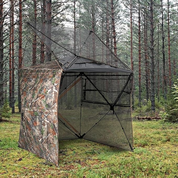 360 See-Through Hunting Blind, 2-3 Person, Light Woodland Camouflage, 4 Season, Hunting Tent
