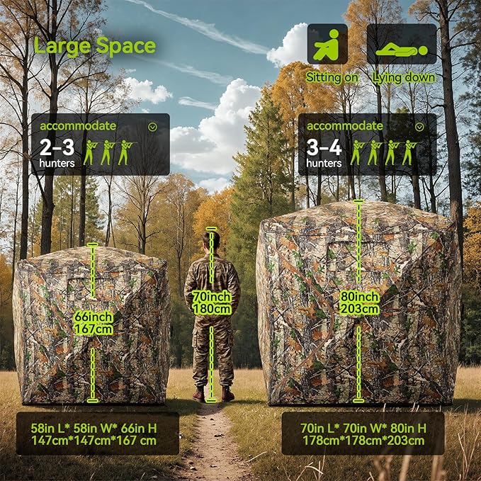 Rhino Valley Hunting Blind 270° See Through, Pop Up Hunting Tent with Double Opening, Portable Resilient Ground Blinds with Silent Magnetic Door & Sliding Windows