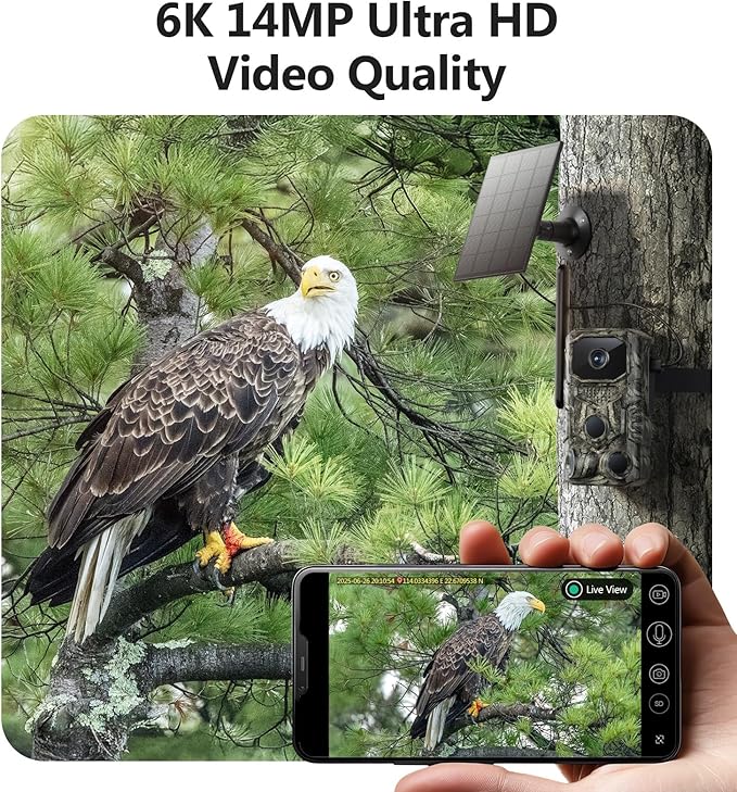 4G LTE Cellular Trail Camera, 6K GPS Solar Battery Powered Game Camera 0.1s Trigger Motion Activated, IP67 Waterproof Trail Cam, Night Vision Wildlife Monitor Cameras, Built-in SIM Card,120 Wide Angle