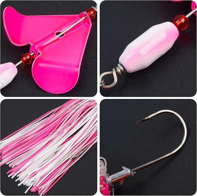Spinnerbait Fishing Lures Kit Set, 6pcs Bass Fishing Buzzbait Multicolor Bass Trout Salmon Metal Spinner Baits Swim Jigs Freshwater Saltwater Fishing