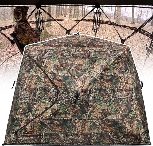 Wide Bottom Hunting Blind 3/4 Person with Portable Chair, 270 Degree See Through Pop up Ground Blinds for Deer Turkey Duck Hunting, Bow Hunting Adjust Windows with Silent Zipper