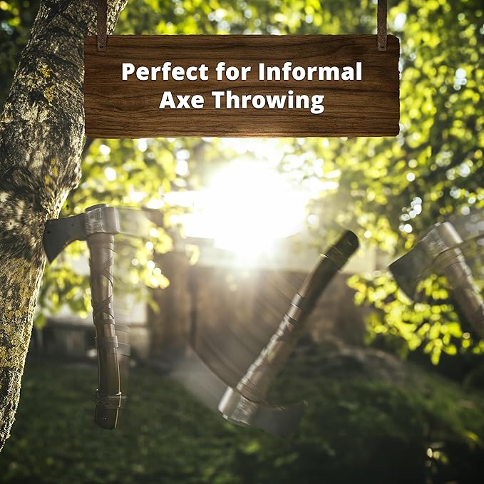 Throwing Axe Set (2) - Norse Tradesman 14" Viking Throwing Axe Set - Two Fully Sharpened Norse Hand-Axes - Carbon Steel Axe Heads with Premium Leather Cross-Stitch