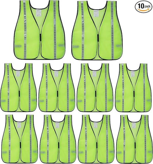 SIFE 10 Pack High Visibility Reflective Safety Vest,Made from Breathable and Neon Yellow Mesh Fabric,light weight for Man and Woman(Yellow-White, 10 pack)