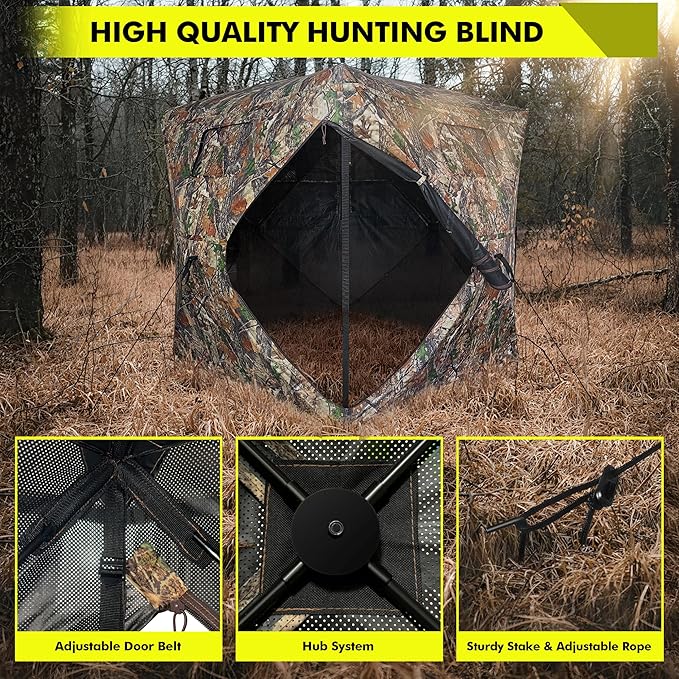 Hunting Blind 270/360 Degree See Through Ground Blind,2/3 Person Pop Up Deer Blind with Carrying Bag,Portable Resilient Hunting Tent