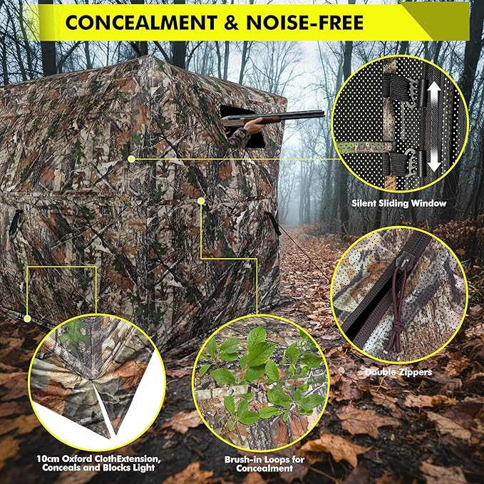 Hunting Blind 270/360 Degree See Through Ground Blind,2/3 Person Pop Up Deer Blind with Carrying Bag,Portable Resilient Hunting Tent